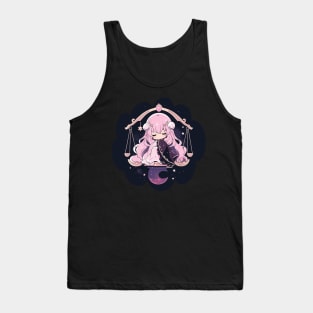 Adorable Anime Chibi Libra Zodiac Sleeping Little Astro Girl Tank Top